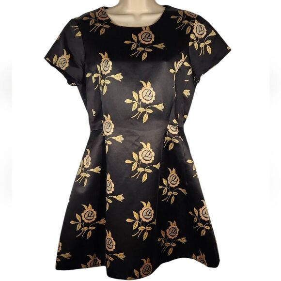 Jill Stuart Dress Silk Mini Cap Sleeve Floral Black Cream Coquette‎ Fit Flare 8 - Picture 1 of 8